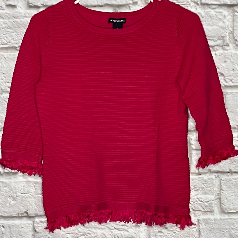 Lauren Michelle PInk Blouse 3/4 Sleeve Top Fringe Women's Size Small